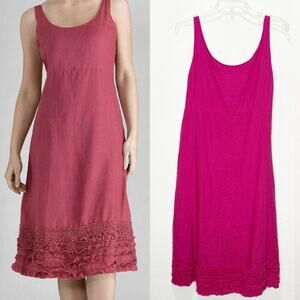 Eileen Fisher 100% Irish Linen Handkerchief Midi Tank Ruffle Dress